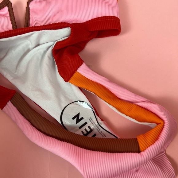 Pink Orange & Red Colour-Block Bikini Set - Picture 4 of 5
